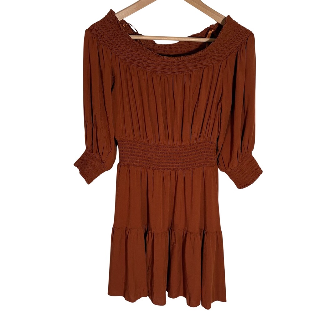 Gianni Bini Off Shoulder Mini Dress Size M Rust Brown Casual Boho Festival